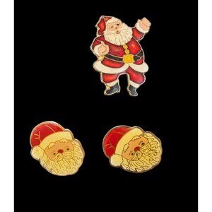Vintage Santa Claus Pins Set - Red & Gold Enamel Holiday Brooches